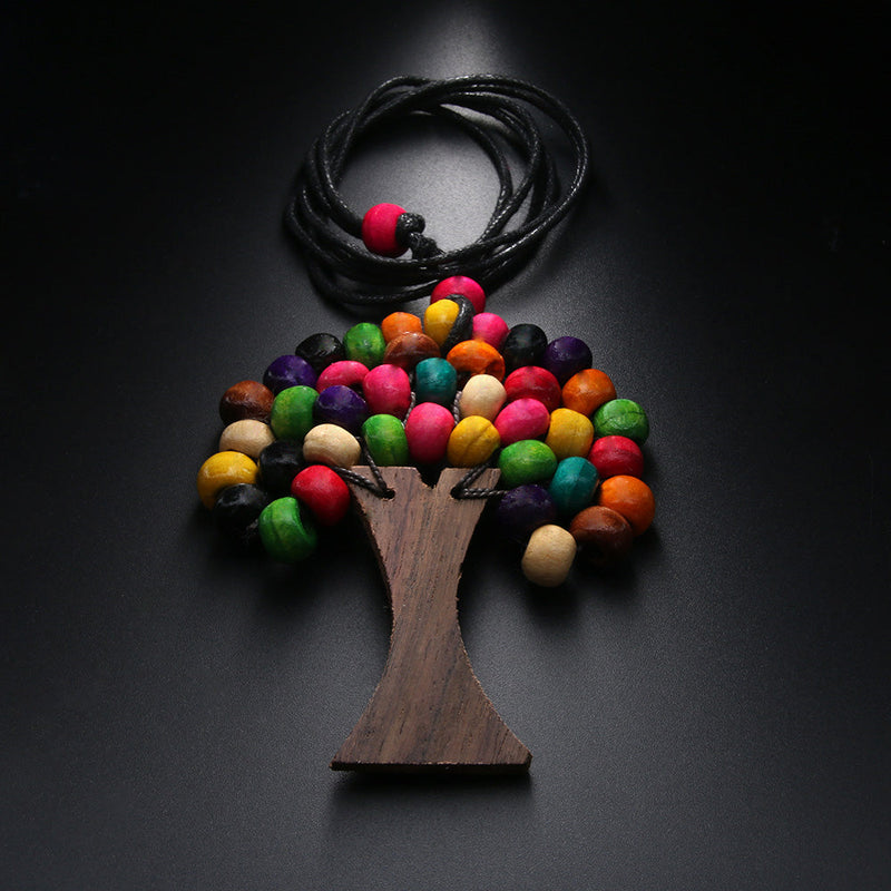 Natural Tree of Life Wooden Pendant Necklace | Handmade Wooden Beaded Necklace | Wood Natural necklace (More Colors)
