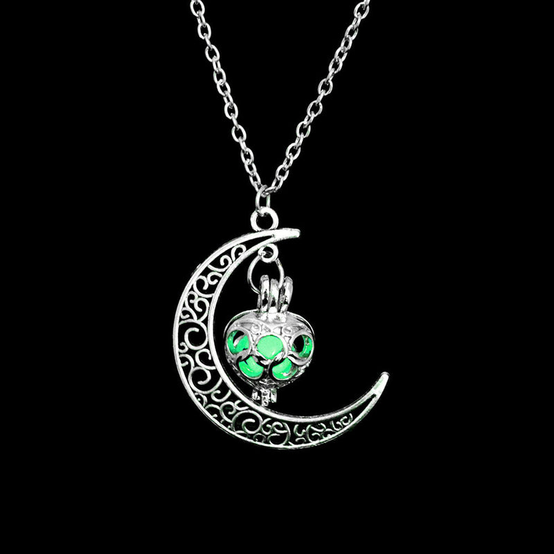 Purple, Blue or Green Glowing Crescent Moon Necklaces, Glow In the Dark Moon Necklace, Half Moon Glow in the Dark, Phases of the Moon Glow Necklace, Gift for her