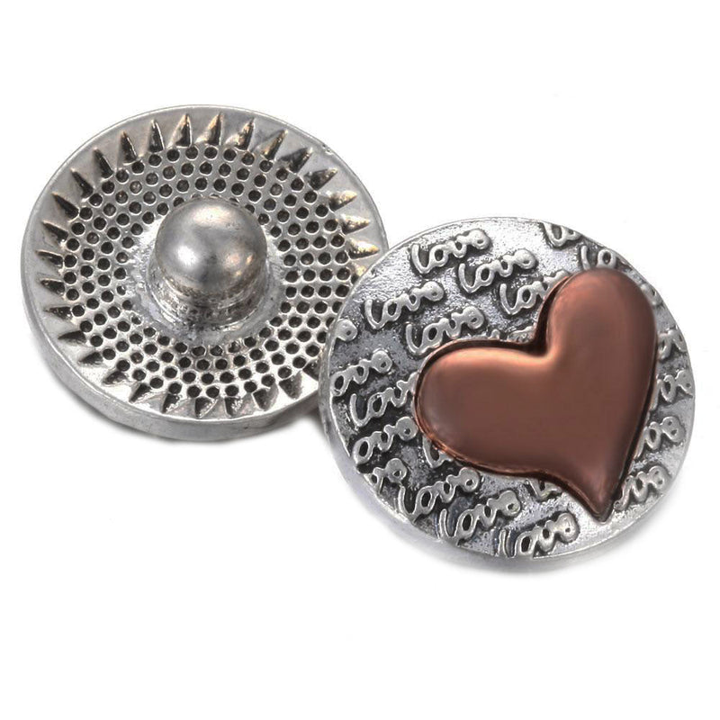 "Love Engraved Bronze Heart Snap Button: A Mesmerizing Expression of Affection"- 18MM (1pc)
