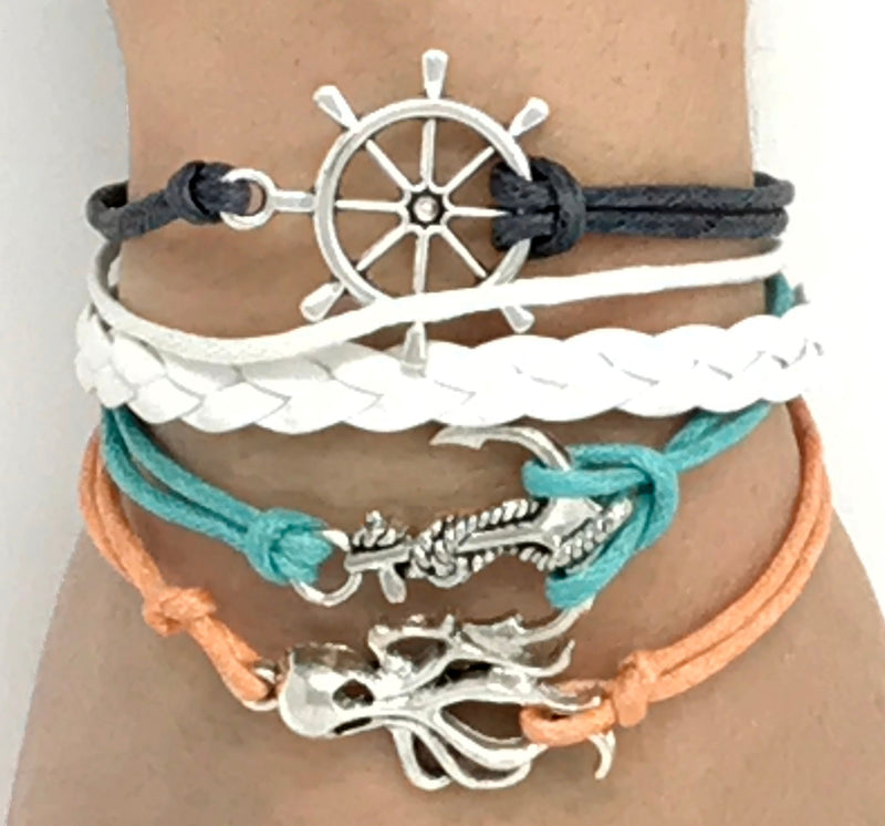 Blue, White, Orange Multi Layer Bracelet