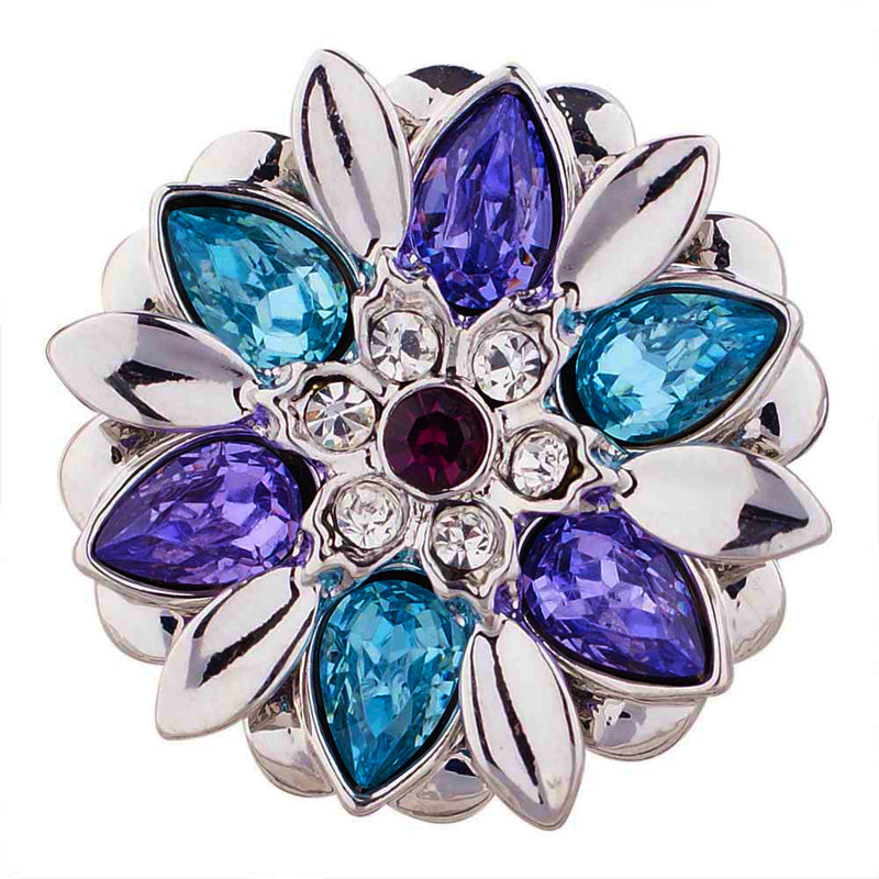 "Gorgeous Purple and Teal Floral Gem Snap Button - Add Sparkle to Your Style!"- 18mm