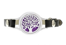 "TREE OF LIFE" Aromatherapy Essential Oil Leather Diffuser Locket Bracelet - 316L Stainless Steel