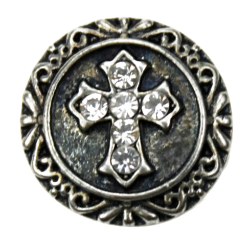 "Sparkling Faith: Vintage Cross Rhinestone Snap Button in Various Colors"- 18MM