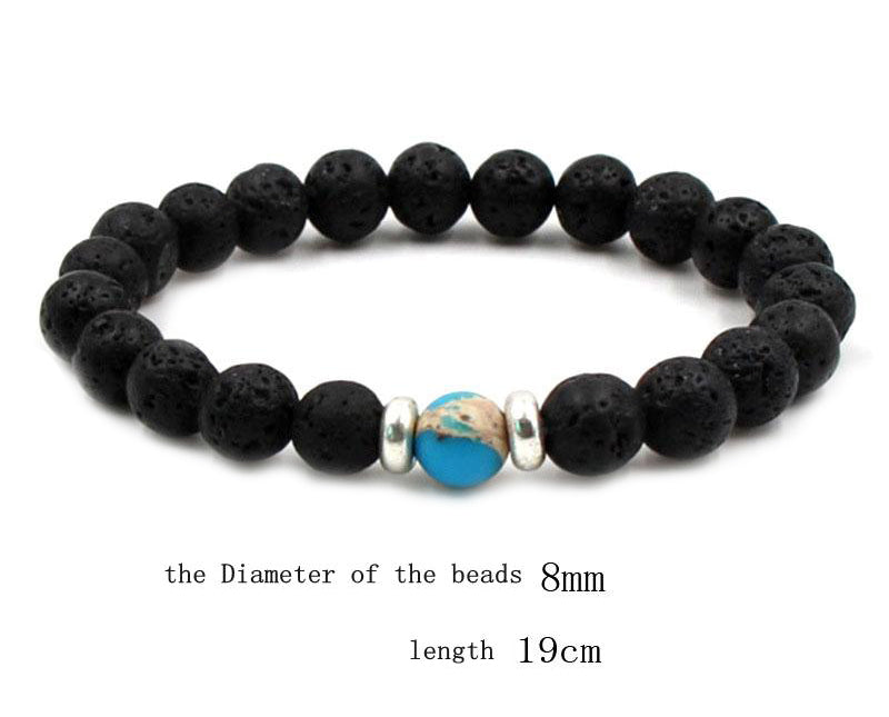 "Marbleized Lava Stone Bracelet with Black Beads - Aromatherapy in Style"(1pc)